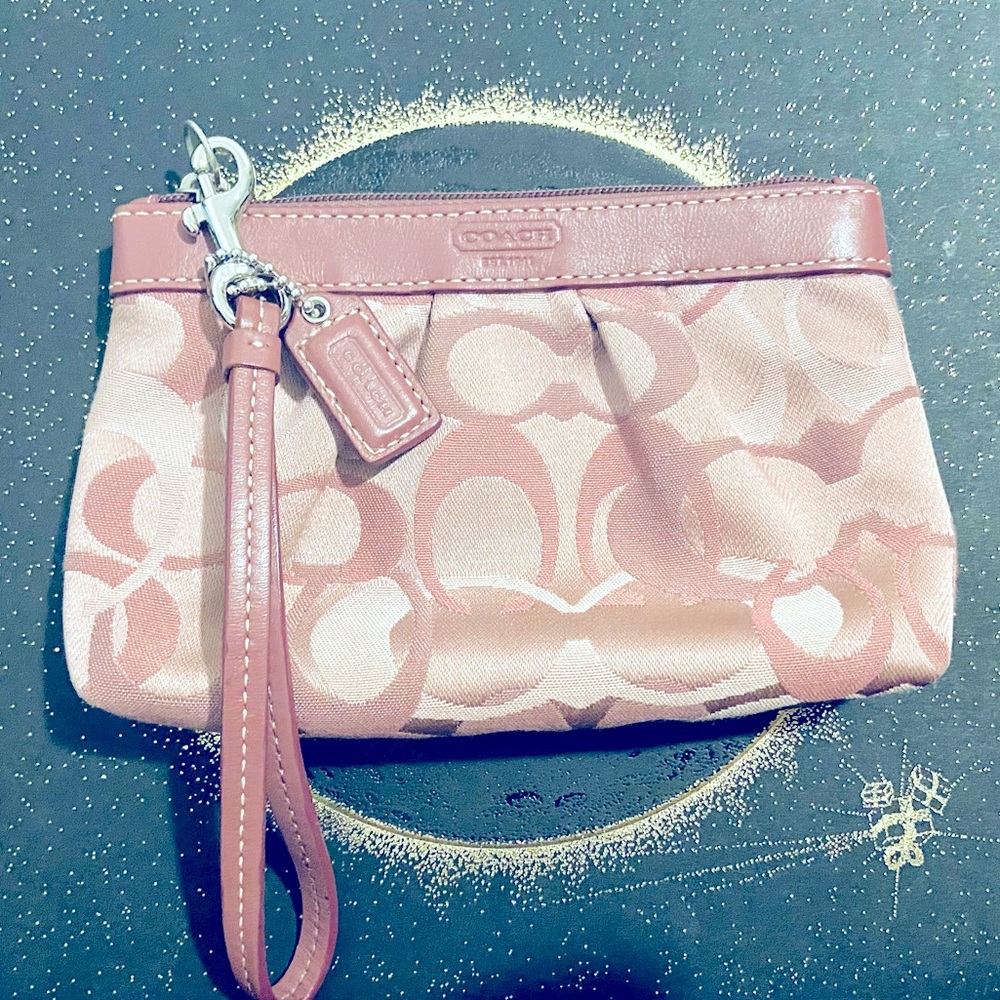 Coach Dusty Rose-silver Sateen/Leather Wristlet